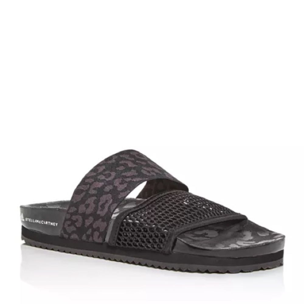 Adidas by Stella McCartney Black Patterned Dual-Strap Slide Sandals